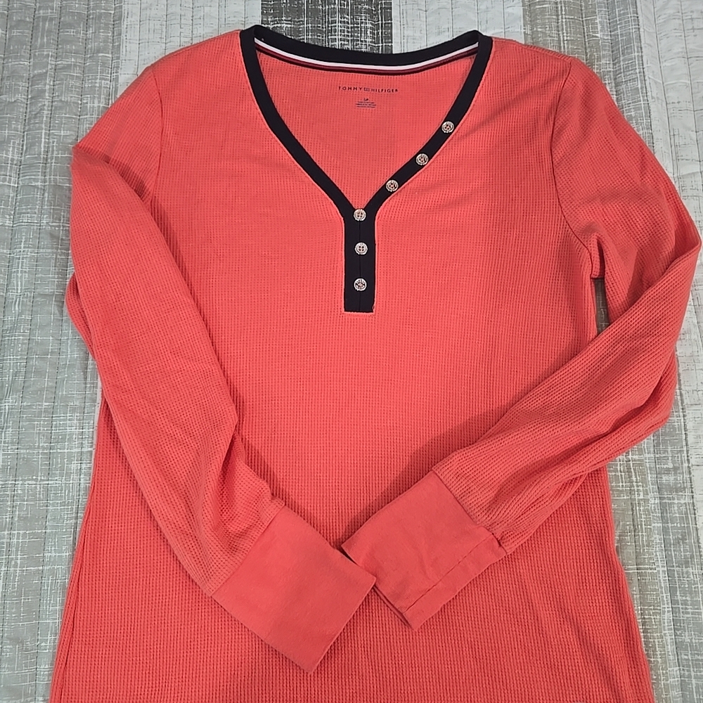 Tommy Hilfger Coral Long Sleeve Henley Top Sz‎ S